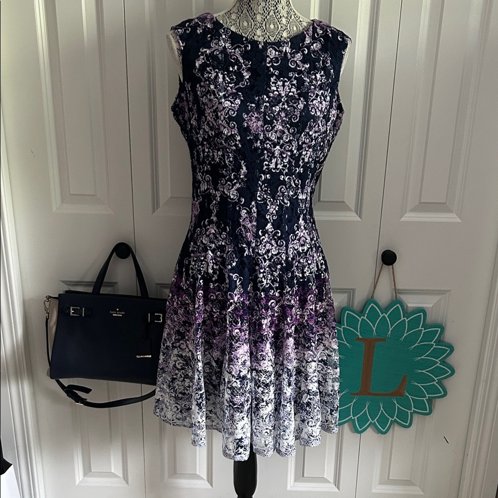 Floral Sleeveless Dress - Navy and Purple